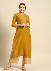 Mustard Colour Chinon Embroidered Salwar Suit